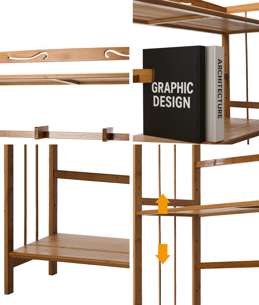 Oikiture 6-tier Bamboo Bookshelf Bookcase Adjustable Display Shelf-Bookshelf-PEROZ Accessories