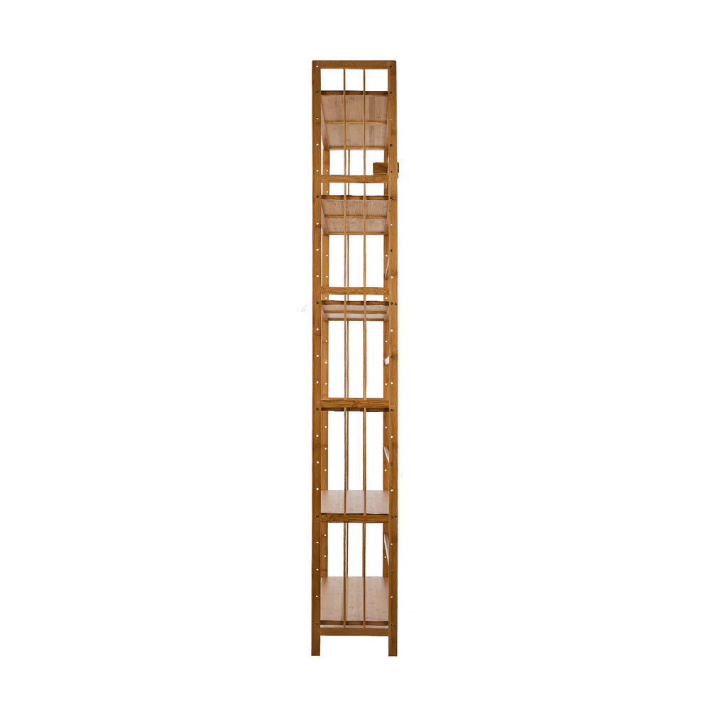 Oikiture 6-tier Bamboo Bookshelf Bookcase Adjustable Display Shelf-Bookshelf-PEROZ Accessories