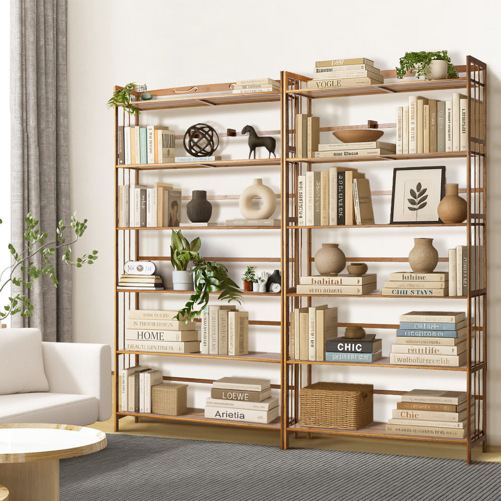 Oikiture 6-tier Bamboo Bookshelf Bookcase Adjustable Display Shelf-Bookshelf-PEROZ Accessories