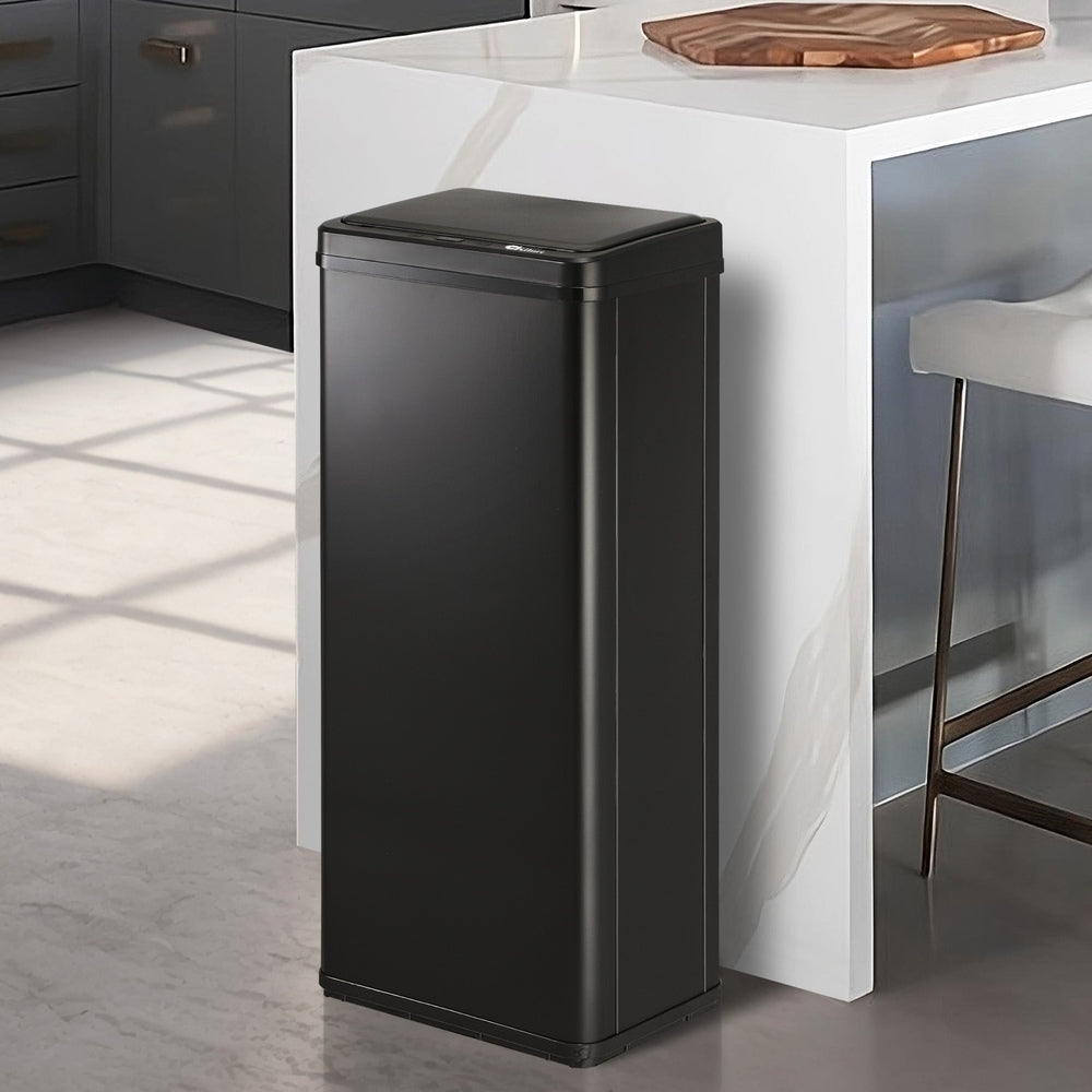 Oikiture 60L Motion Sensor Bin Stainless Steel Black-Sensor Bin-PEROZ Accessories