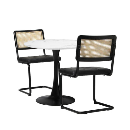 Oikiture 60cm Round Dining Table with 2PCS Dining Chairs PU Leather Black-Dining Sets-PEROZ Accessories