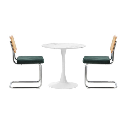 Oikiture 60cm Round Dining Table with 2PCS Dining Chairs Velvet Green-Dining Sets-PEROZ Accessories