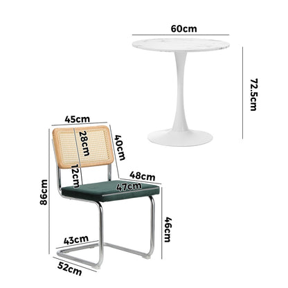 Oikiture 60cm Round Dining Table with 2PCS Dining Chairs Velvet Green-Dining Sets-PEROZ Accessories
