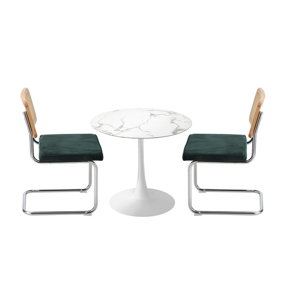 Oikiture 60cm Round Dining Table with 2PCS Dining Chairs Velvet Green-Dining Sets-PEROZ Accessories