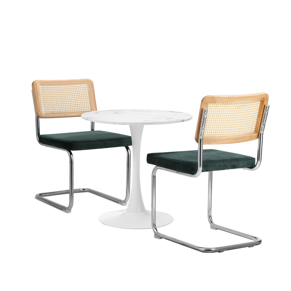 Oikiture 60cm Round Dining Table with 2PCS Dining Chairs Velvet Green-Dining Sets-PEROZ Accessories