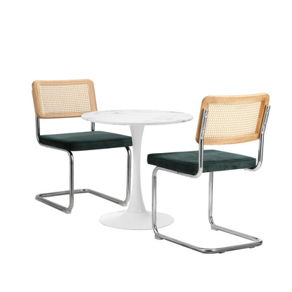 Oikiture 60cm Round Dining Table with 2PCS Dining Chairs Velvet Green-Dining Sets-PEROZ Accessories