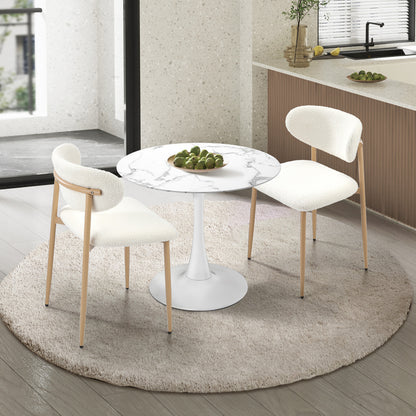 Oikiture 60cm Round Dining Table with 2x Dining Chairs Boucle White-Dining Set-PEROZ Accessories
