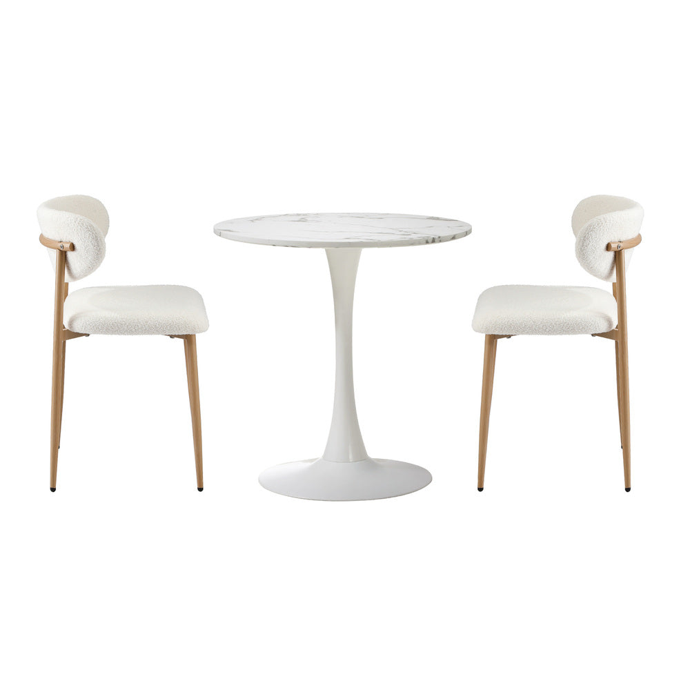 Oikiture 60cm Round Dining Table with 2x Dining Chairs Boucle White-Dining Set-PEROZ Accessories
