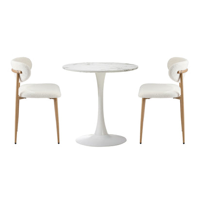 Oikiture 60cm Round Dining Table with 2x Dining Chairs Boucle White-Dining Set-PEROZ Accessories