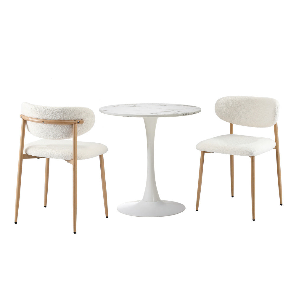Oikiture 60cm Round Dining Table with 2x Dining Chairs Boucle White-Dining Set-PEROZ Accessories