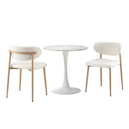 Oikiture 60cm Round Dining Table with 2x Dining Chairs Boucle White-Dining Set-PEROZ Accessories