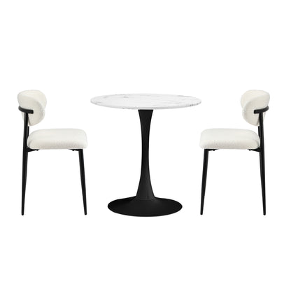 Oikiture 60cm Round Dining Table with 2x Dining Chairs Boucle White&amp;Black-Dining Sets-PEROZ Accessories