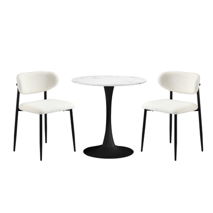 Oikiture 60cm Round Dining Table with 2x Dining Chairs Boucle White&amp;Black-Dining Sets-PEROZ Accessories