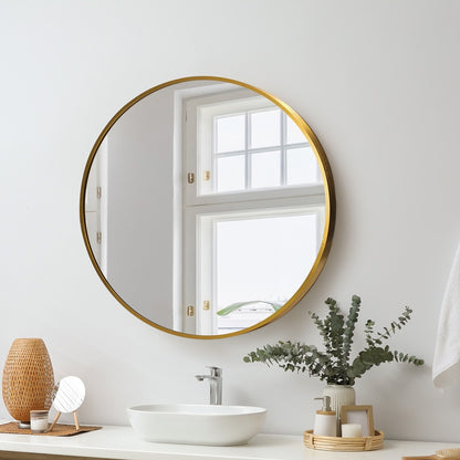 Oikiture 60cm Wall Mirror Round Gold-Wall Mirror-PEROZ Accessories