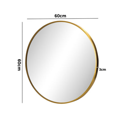 Oikiture 60cm Wall Mirror Round Gold-Wall Mirror-PEROZ Accessories