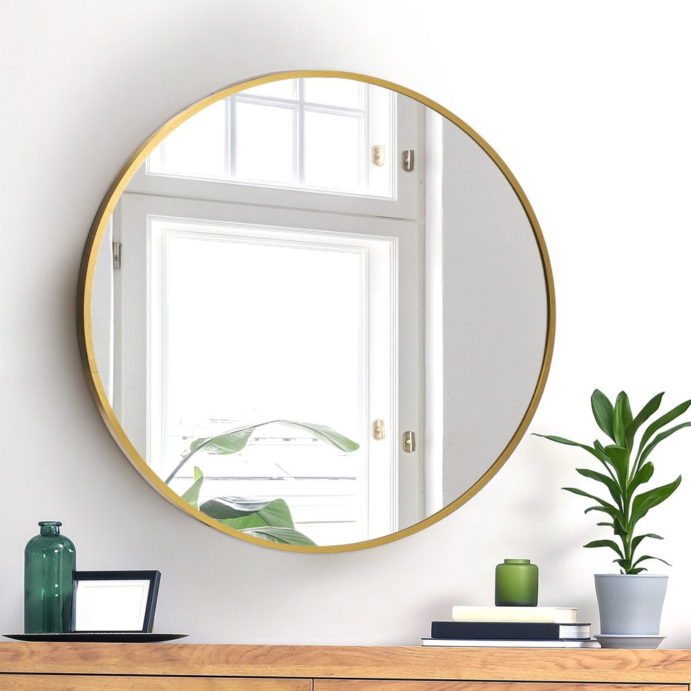 Oikiture 60cm Wall Mirror Round Gold-Wall Mirror-PEROZ Accessories