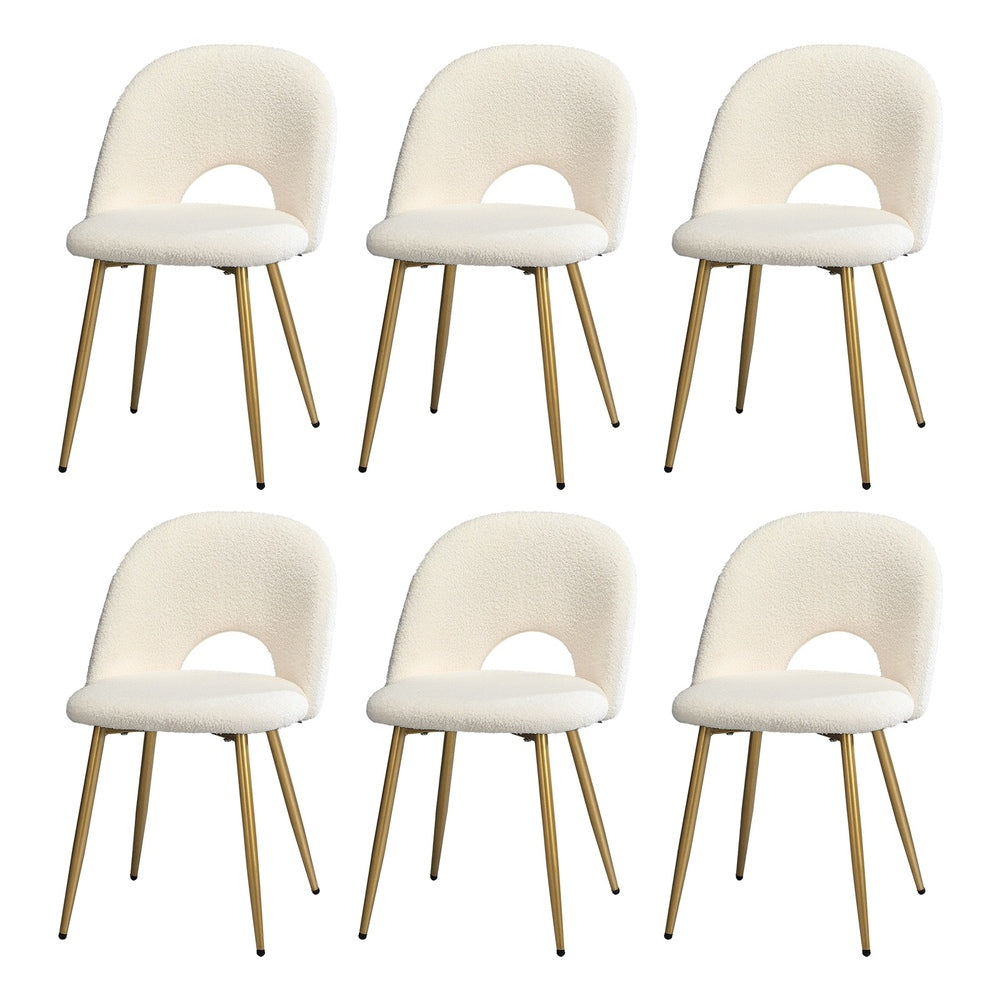 Oikiture 6PCS Dining Chairs Armchair Sherpa Golden White-Dining Chair-PEROZ Accessories