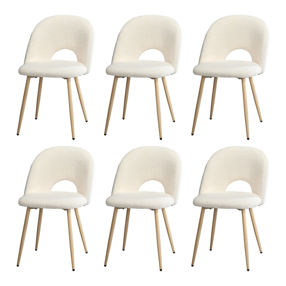Oikiture 6PCS Dining Chairs Armchair Sherpa Wooden White-Dining Chair-PEROZ Accessories