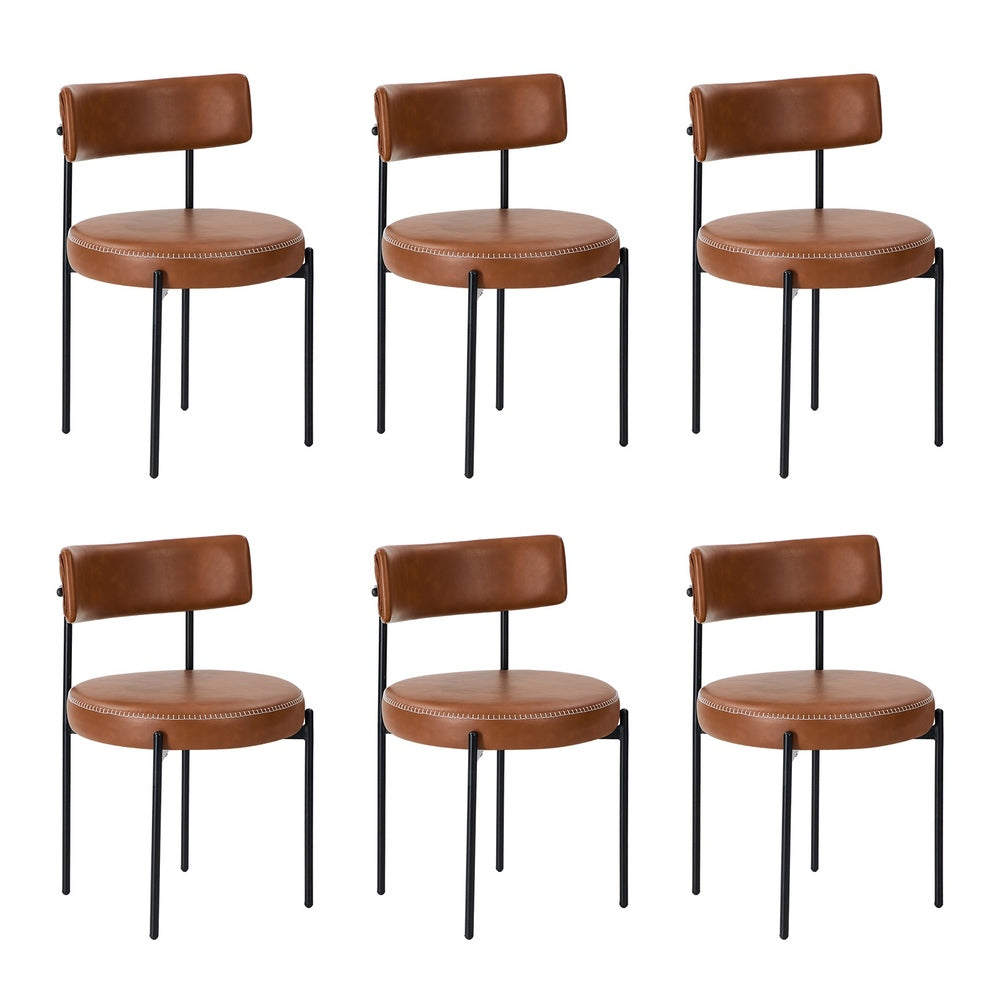 Oikiture 6x Dining Chair Round Leather Black-Dining Chair-PEROZ Accessories