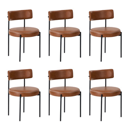 Oikiture 6x Dining Chair Round Leather Black-Dining Chair-PEROZ Accessories