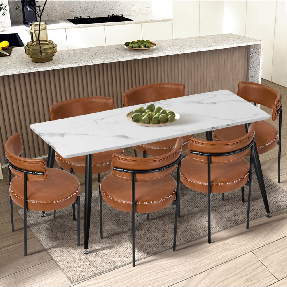 Oikiture 6x Dining Chair Round Leather Black-Dining Chair-PEROZ Accessories
