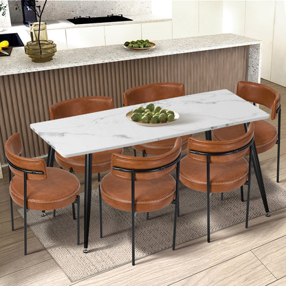 Oikiture 6x Dining Chair Round Leather Black-Dining Chair-PEROZ Accessories