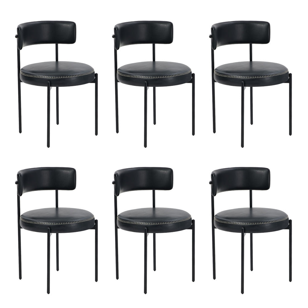 Oikiture 6x Dining Chair Round Leather Brown-Dining Chair-PEROZ Accessories