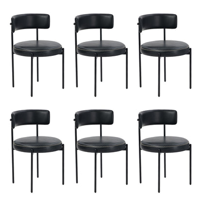 Oikiture 6x Dining Chair Round Leather Brown-Dining Chair-PEROZ Accessories