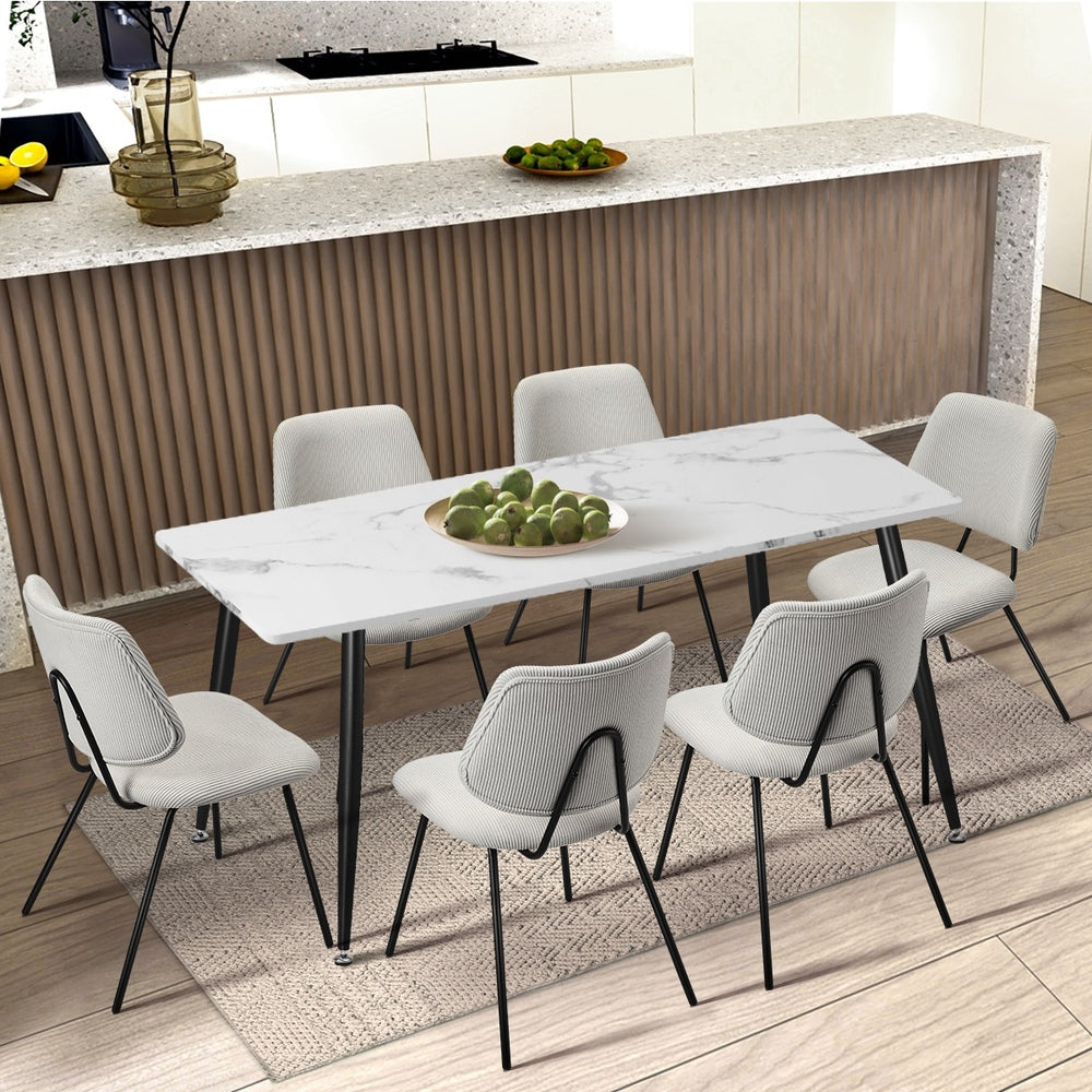 Oikiture 6x Dining Chair Vintage Retro Polyester Padded White-Dining Chair-PEROZ Accessories