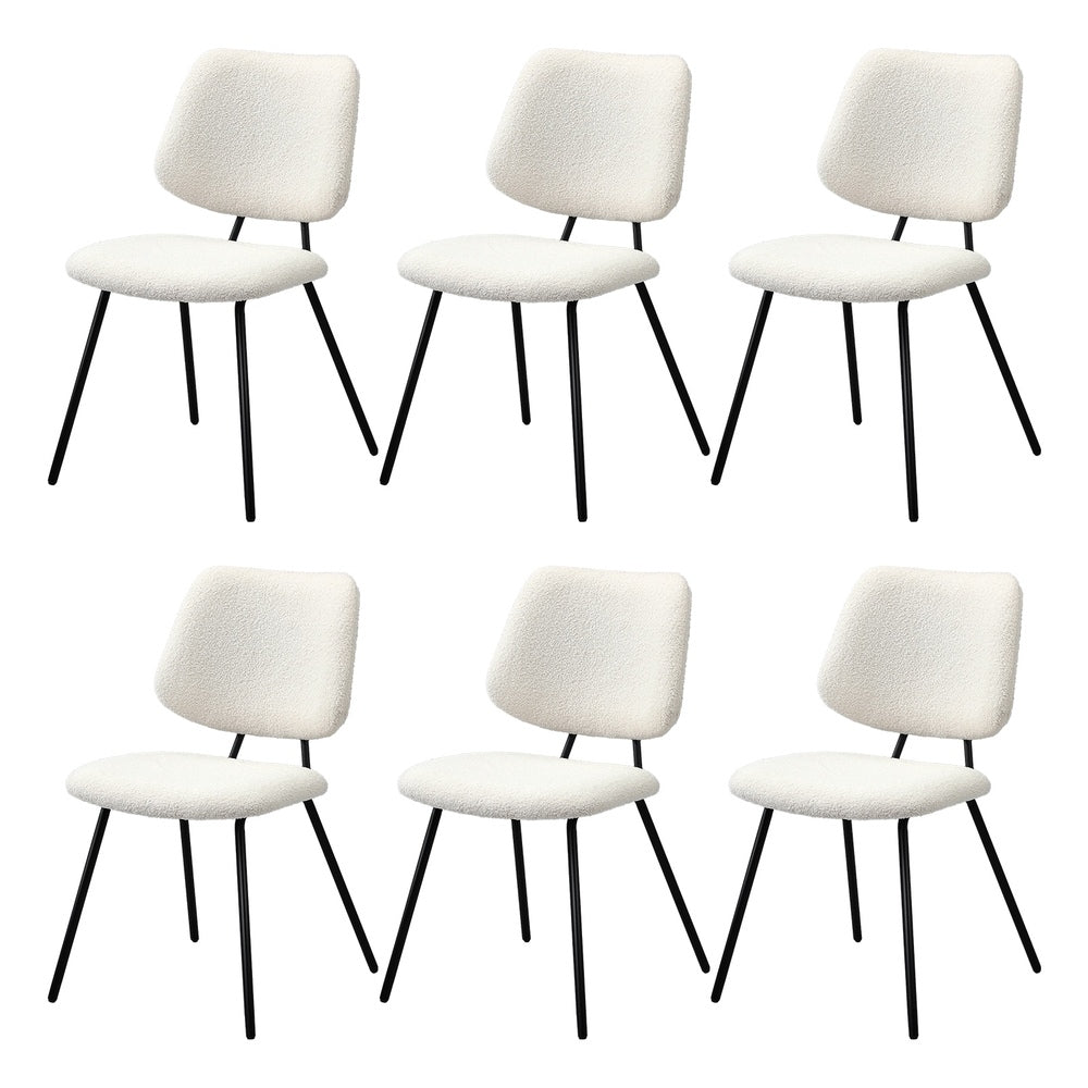 Oikiture 6x Dining Chair Vintage Retro Sherpa Padded White-Dining Chair-PEROZ Accessories