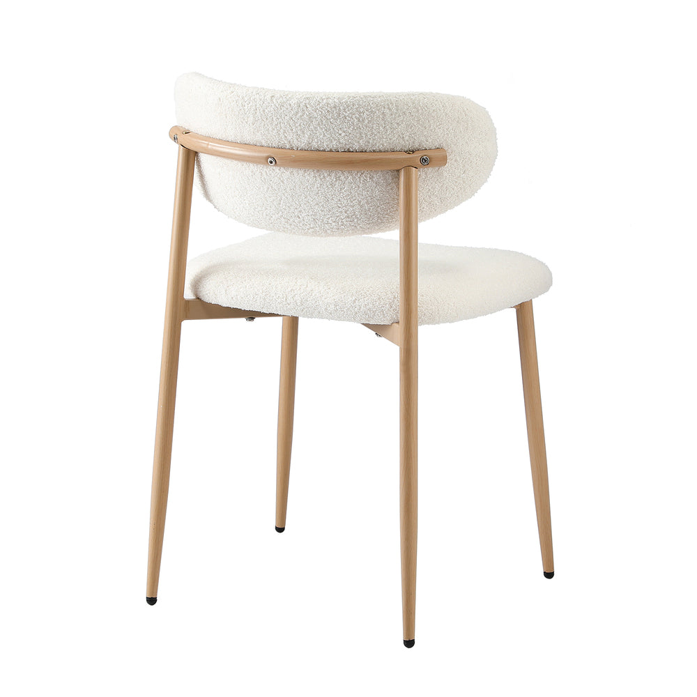 Oikiture 6x Dining Chairs Boucle Fabric Wood &amp; White-Dining Chair-PEROZ Accessories