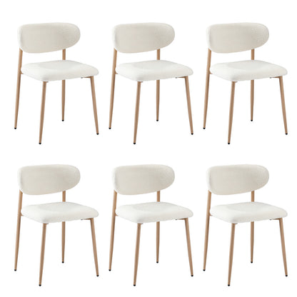 Oikiture 6x Dining Chairs Boucle Fabric Wood &amp; White-Dining Chair-PEROZ Accessories