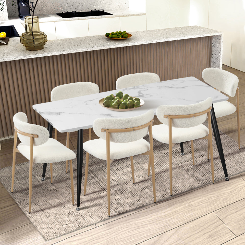 Oikiture 6x Dining Chairs Boucle Fabric Wood &amp; White-Dining Chair-PEROZ Accessories