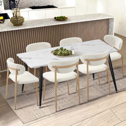 Oikiture 6x Dining Chairs Boucle Fabric Wood &amp; White-Dining Chair-PEROZ Accessories