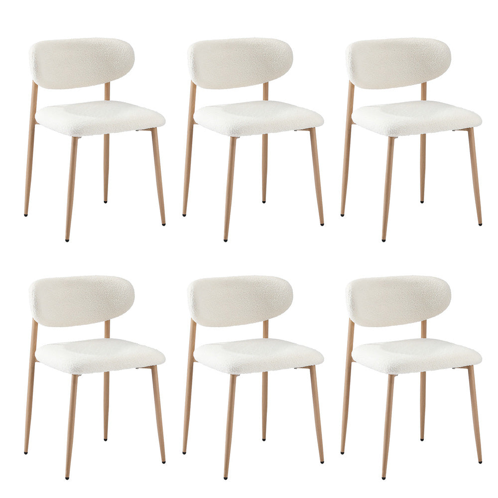 Oikiture 6x Dining Chairs Boucle Fabric Wood &amp; White-Dining Chair-PEROZ Accessories