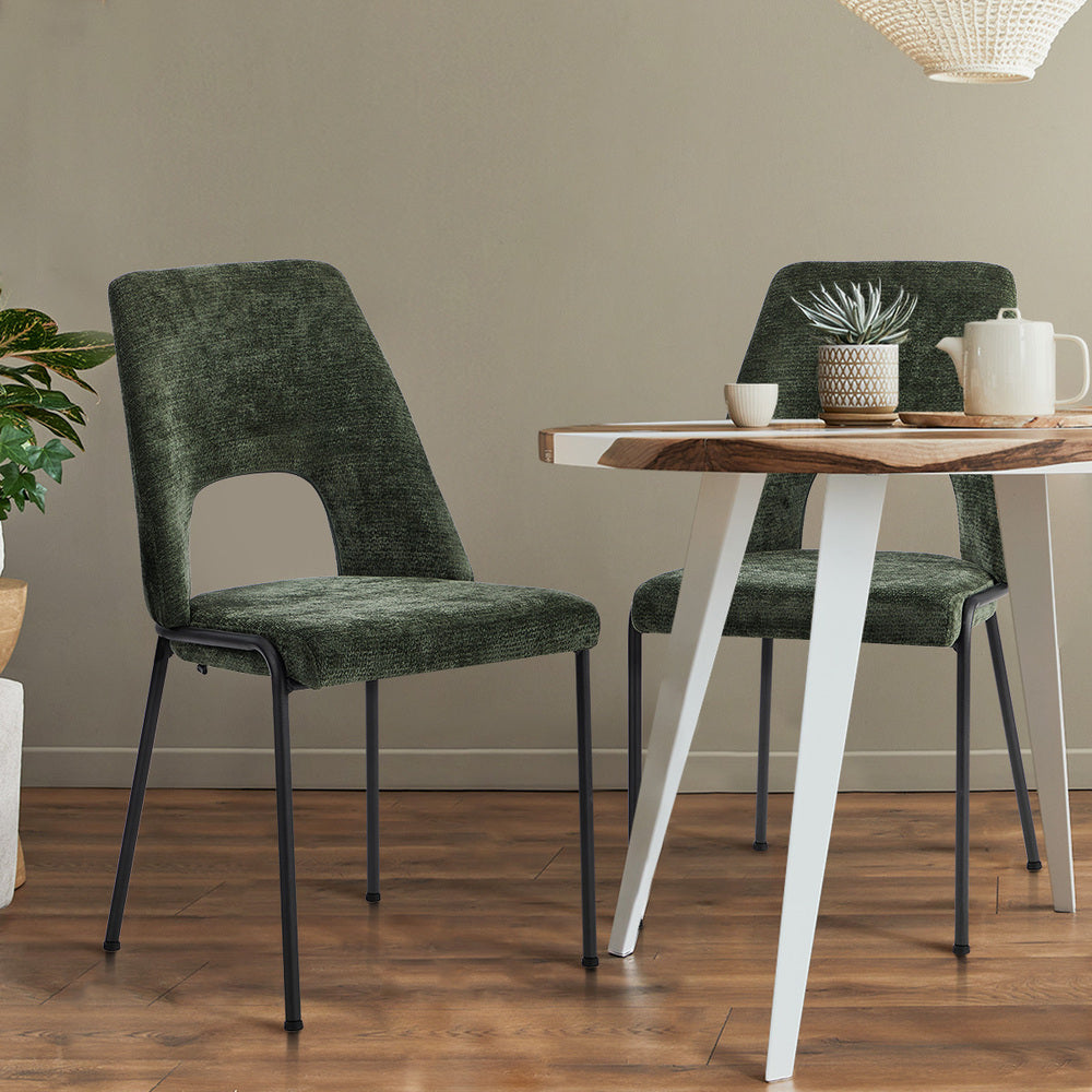 Oikiture 6x Dining Chairs Chenille Fabric Kitchen Side Chair Green-Dining Chair-PEROZ Accessories