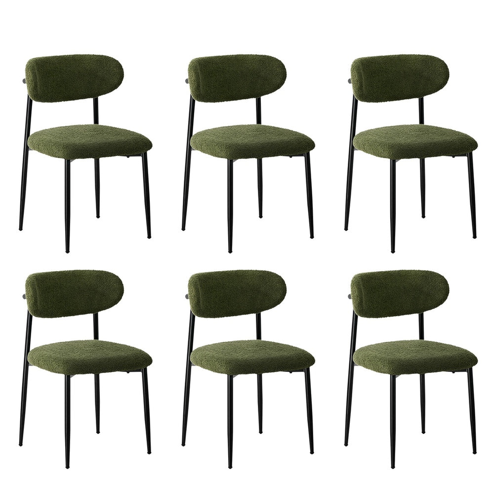 Oikiture 6x Dining Chairs Kitchen Chair Cafe Chair Boucle Black&amp;Green-Dining Chair-PEROZ Accessories