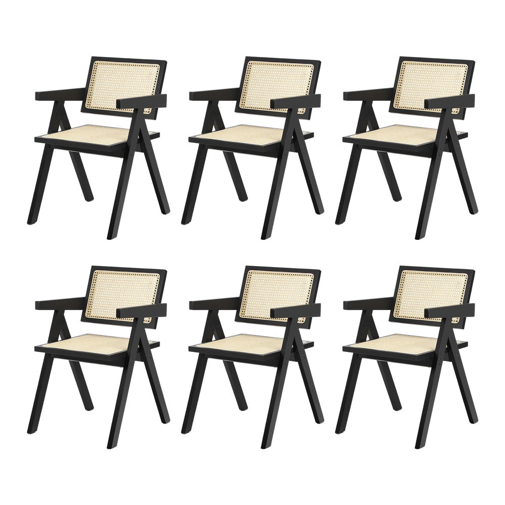 Oikiture 6x Dining Chairs Rattan Chair Wooden Balck-Dining Chair-PEROZ Accessories