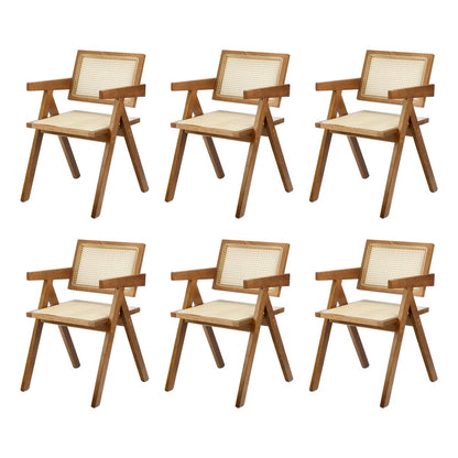 Oikiture 6x Dining Chairs Rattan Chair Wooden Walnut-Dining Chair-PEROZ Accessories
