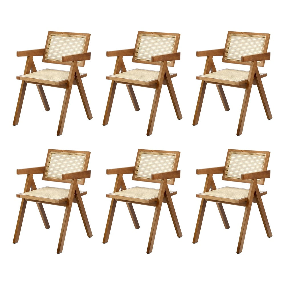 Oikiture 6x Dining Chairs Rattan Chair Wooden Walnut-Dining Chair-PEROZ Accessories