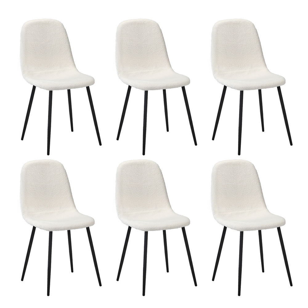 Oikiture 6x Dining Chairs Sherpa White and Black-Dining Chair-PEROZ Accessories