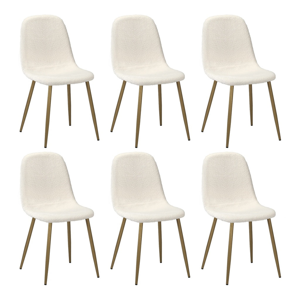 Oikiture 6x Dining Chairs Sherpa White and Golden-Dining Chair-PEROZ Accessories