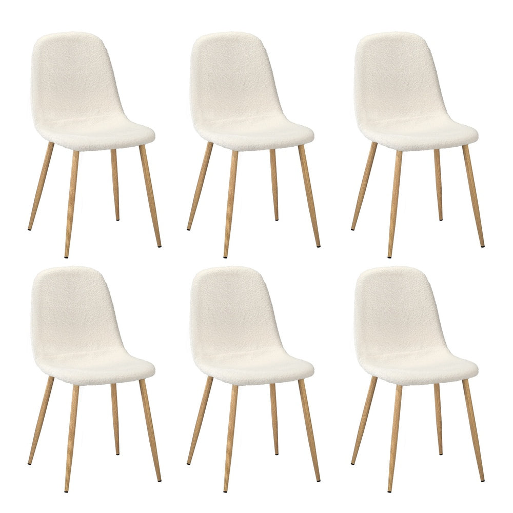 Oikiture 6x Dining Chairs Sherpa White and Wooden-Dining Chair-PEROZ Accessories