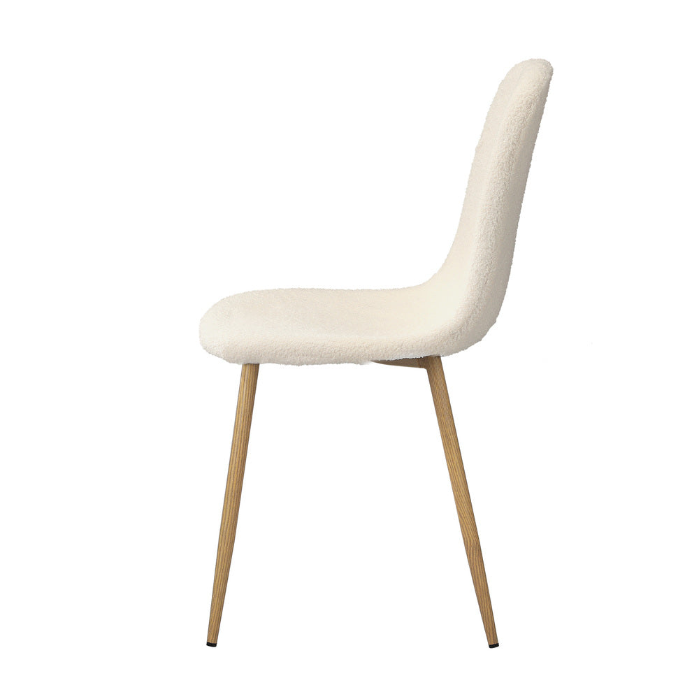 Oikiture 6x Dining Chairs Sherpa White and Wooden-Dining Chair-PEROZ Accessories
