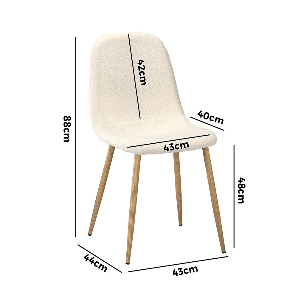 Oikiture 6x Dining Chairs Sherpa White and Wooden-Dining Chair-PEROZ Accessories