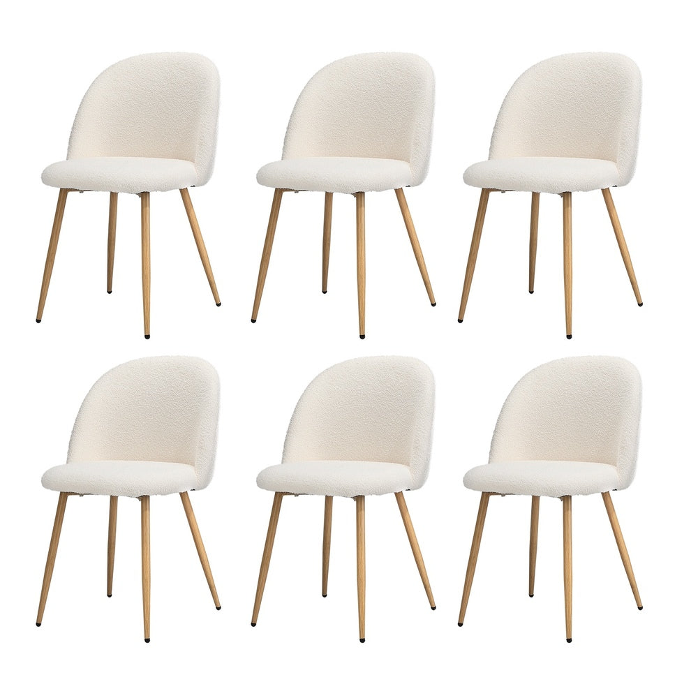 Oikiture 6x Dining Chairs Upholstered Sherpa Wooden White-Dining Chair-PEROZ Accessories
