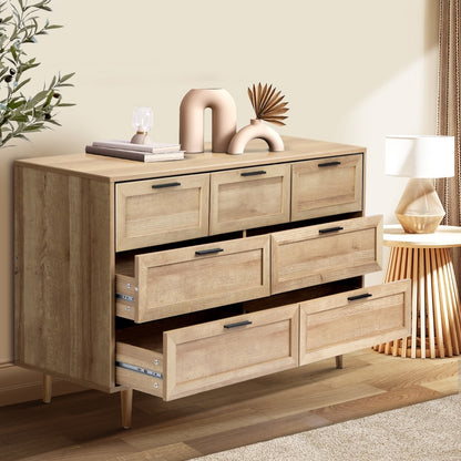 Oikiture 7 Chest of Drawers and 2 Bedside Tables Bedroom Set Natural-Bedroom Set-PEROZ Accessories