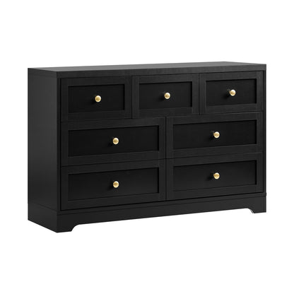 Oikiture 7 Chest of Drawers and Bedside Table Hamptons Furniture Set Black-Chest of Drawers-PEROZ Accessories