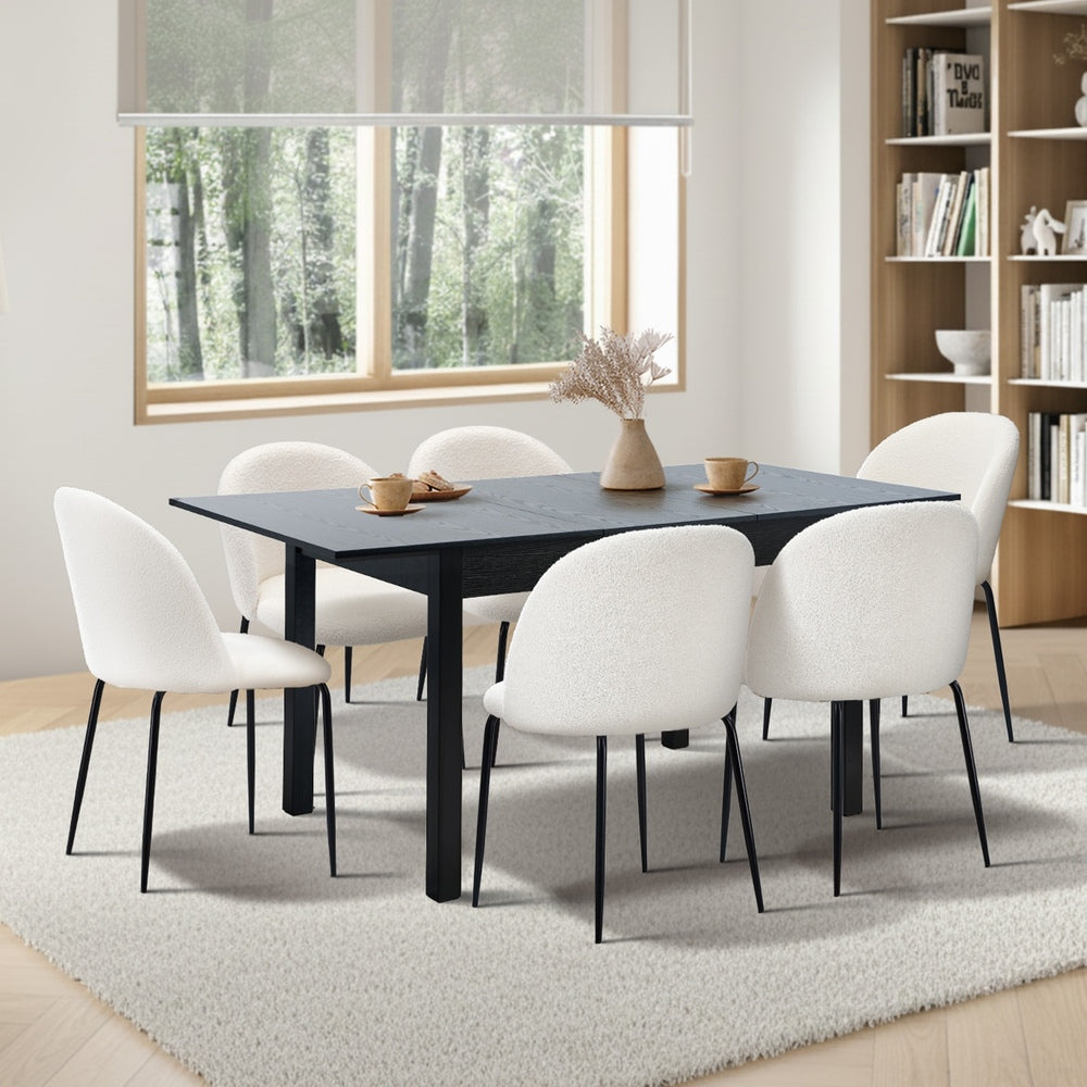Oikiture 7pc Extendable Dining Table and Chairs Set Black &amp; White-Dining Table-PEROZ Accessories