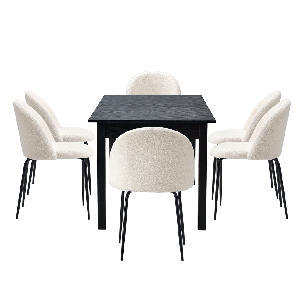 Oikiture 7pc Extendable Dining Table and Chairs Set Black &amp; White-Dining Table-PEROZ Accessories